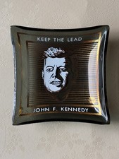 John F. Kennedy “Keep the Lead” Mini Glass Campaign Dish Ashtray From 1960 picture