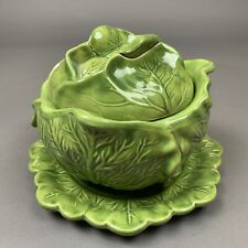 Vtg 1950's Holland Mold 3-Piece Green Lettuce/Cabbage-Shaped Covered Bowl/Tureen picture