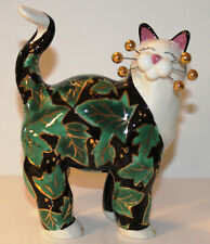 WhimsiClay 2004 Cat Figurine Lacombe Linda Willitts #86137 Green Leaves Ceramic picture