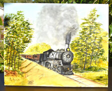 2004 Oil On Canvas Train Locomotive Railroad Steam Engine SIGNED/DATE BY ARTIST  picture