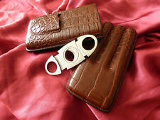 Leather Holder 3 Tube Travel Cigar Case with cutter-Brown picture