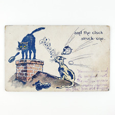 Rooftop Chimney Singing Cats Postcard c1909 Clock Struck One Nursery Rhyme C1568 picture