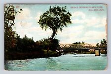 Holland MI- Michigan, Bridge Crossing Black River, Vintage c1908 Postcard picture