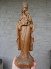 Antique Flanders School wood carved madonna statue sculpture religious picture