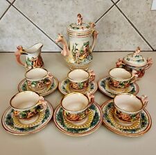 Mid Century Italy Full Teapot Set Lovers Erotic Scenes Demitasse Dragon Handles picture