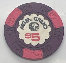 MGM Grand $5 Casino Poker Chip - House Mold Maroon Pink 1980s picture