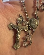 ANTIQUE Vintage FACETED CRYSTAL & STERLING SILVER Glass Bead CATHOLIC ROSARY picture