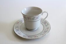 Vintage Hebei Porcelain China Teacup Saucer Set Pink Blue Roses Platinum Silver picture