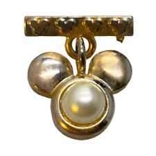 Vintage AAI Mickey Mouse Ears Brooch Gold Tone With Imitation Pearl - Rare picture