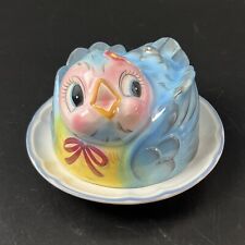 Vtg 1950s Lefton Bluebird Butter Dish Lid Anthropomorphic W/Replacement Plate picture