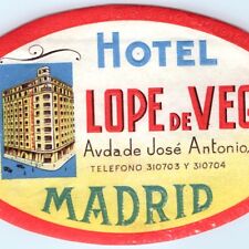 c1930s Madrid, Spain Hotel Lope de Vega Luggage Label Embossed Vtg Rare C42 picture