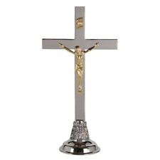Polished Brass Two Tone Nickel Plate Standing Last Supper Altar Crucifix 17 In picture