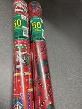 2 Sealed Vintage Cleo Christmas Wrapping Paper Rolls GiftWrap Santa Red Snowman picture