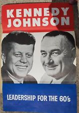 Vintage JFK John F Kennedy President Political Campaign Poster Jugate LBJ 1960  picture