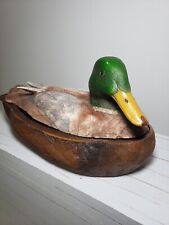Vintage Mallard Duck Tabletop Figurine With Storage Area Heavy Sturdy 10