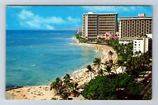 Waikiki Beach HI-Hawaii, Hotels Lining Beach, Kalakaua Ave Vintage Postcard picture