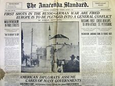 1914 headline newspaper First shots of WW I are fired as RUSSIA ATTACKS GERMANY picture