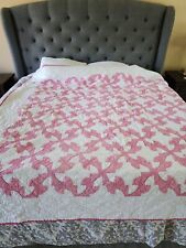 Vintage Handmade Pink Quilt -Damaged Flaws Cutter Fabric 78x77 
