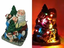 Santa w Elves Lighted Christmas Tree Vtg Accents Unlimited 1980s Hand Painted picture