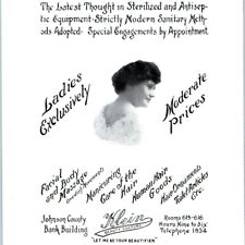 c1910s Iowa City, IA Klein Beauty Culture Advertising Card Ladies Massage Vtg 5G picture