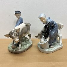 Great Pair of ROYAL COPENHAGEN Figurines 1st Quality Boy Girl Cows SIGNED MINT picture
