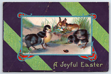 A Joyful Easter Greetings Chicks Bunnies Vintage Postcard picture