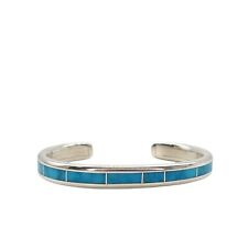 Zuni Lawrence Loretto Sterling Silver & Turquoise Inlay Cuff Bracelet picture