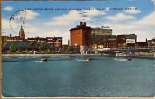 Waterloo Iowa Park Avenue Bridge Skyline Boats Vintage Postcard c1940 picture