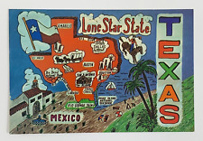 Greetings from Texas The Lone Star State Map Postcard Unposted picture