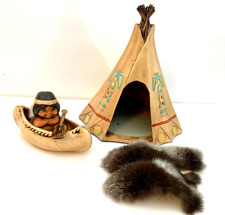 Vintage Riverview Ceramic Native American Tepee Tipi Canoe Fur Rug Aztec Indian picture