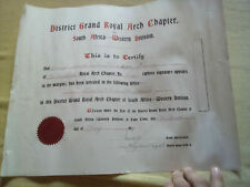 1919 South Africa Grand Royal Arch Chapter certificate Masons Freemasonry picture