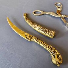Vintage Collectible Brass Curved Dagger Letter Opener with Sheath picture