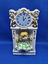 Vtg Relpo Girl on Swing under Clock Ceramic Planter MCM #804 Gold Accents Japan picture