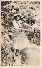 RPPC Lovely Hula Girl Wearing Grass Skirt Possibly Early Hawaii Photo Postcard picture