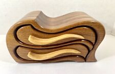 Artisan Hand Crafted Artist Wood Jewelry Trinket Box Wave 2 Drawers Bandsaw picture