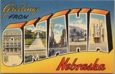Vintage 1940s OMAHA, Nebraska Large Letter Postcard Multi-View / Tichnor Linen picture