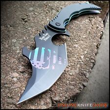 Tactical SKULL Combat Karambit Blade Spring Assisted Pocket Knife RAINBOW PRIDE picture