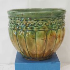 Antique Majolica Green and Brown Planter 7.5in unmarked, Indoor Jardiniere picture