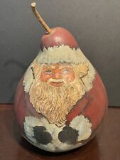 Large 11.5” Primitive Style Hand Painted Gourd Santa W/ Textured Beard picture