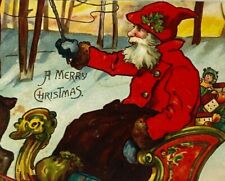 German Merry Christmas Santa Embossed Postcard Un-Postmarked Vintage picture