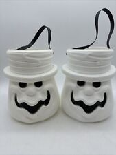 LOT OF 2 VINTAGE HALLOWEEN BLOW MOLD GHOST HEAD HAT CANDY BUCKET PAIL READ picture