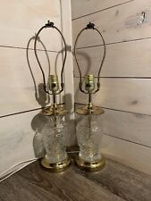 Pair Of 2 Vintage LEVITON Lead Crystal Glass Table Lamps Gold Base Art Deco 20” picture
