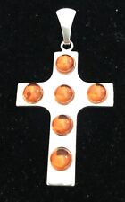 Vintage Sterling Silver Multi Amber Stone Cross/Pendant 2” picture