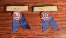 Pair Vintage Pabst Breweries Staff Badge Ribbon Pins Usher & Tickets Beer picture