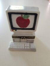 Vtg Old Apple Desktop Computer Porcelain Hinged Trinket Box Collectors MCM  picture