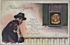Halloween Postcard Fantasy NYCE Series 363 Couple Scared by JOL in Window picture