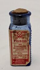 Antique Cobalt Blue Bichloride Mercury Tablet Poison Bottle W/Orig.Paper Label picture