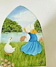  Hand Painted  Wooden Iron   Signed  About  4 7/8  inches. Vintage  picture