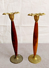 Vnt Retro Mid Century Modern Candlestick French Cast Brass Wood Holder Eames Era picture