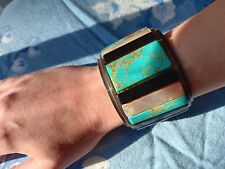 Huge Vintage Native American Onyx Turquoise & Mother Of Pearl Cuff 2